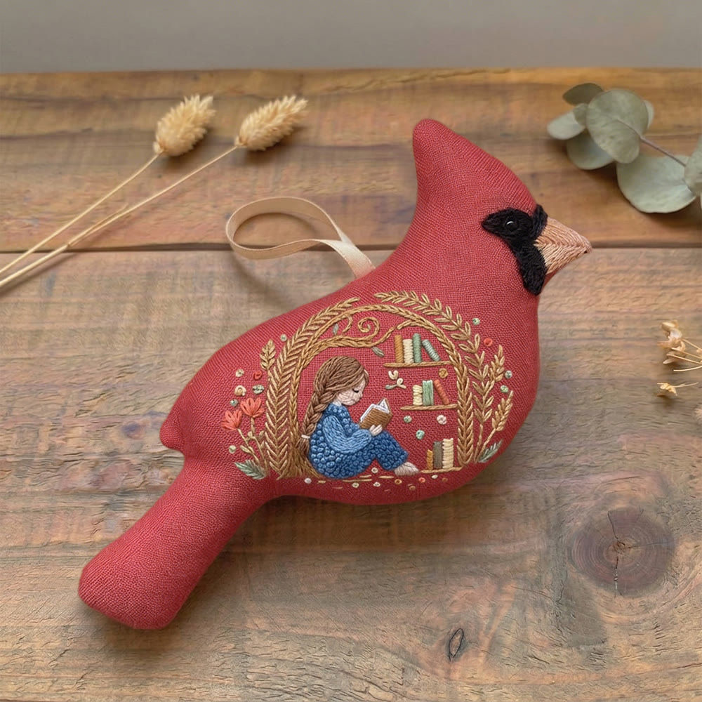 Rubbyoo Cardinal Embroidery Kit - Girl Reading Design | Reading Lover Gift | Hanging Needlework Ornament - image 3
