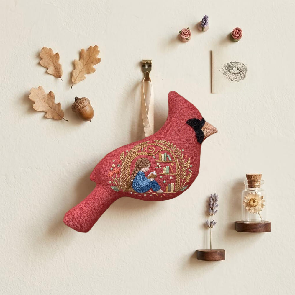 Rubbyoo Cardinal Embroidery Kit - Girl Reading Design | Reading Lover Gift | Hanging Needlework Ornament - image 4