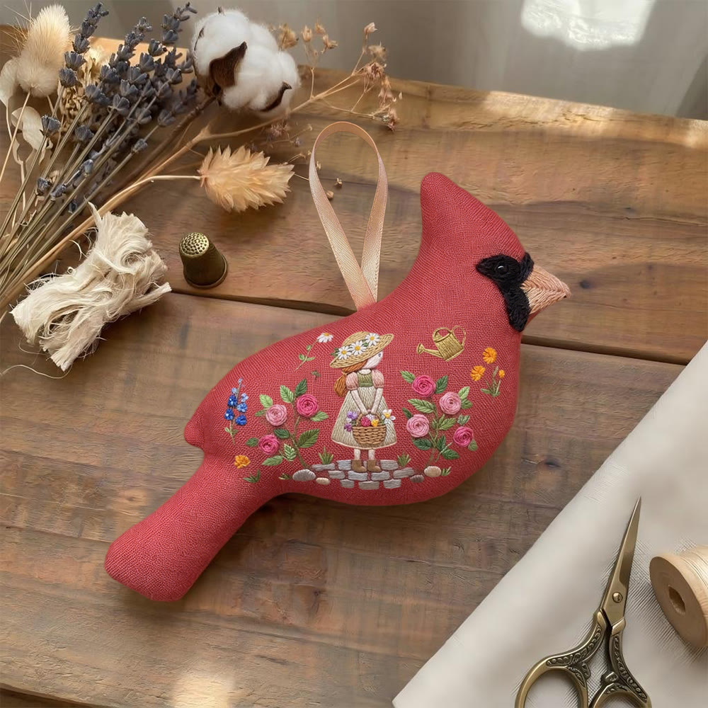 Rubbyoo Cardinal Embroidery Kit - Gardener Girl Art | Unique Gift Idea | Whimsical Ornament - image 5