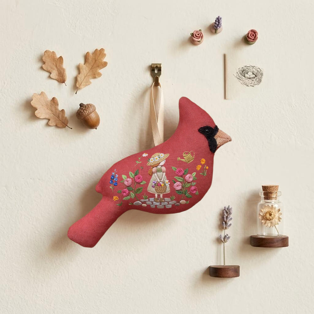 Rubbyoo Cardinal Embroidery Kit - Gardener Girl Art | Unique Gift Idea | Whimsical Ornament - image 3