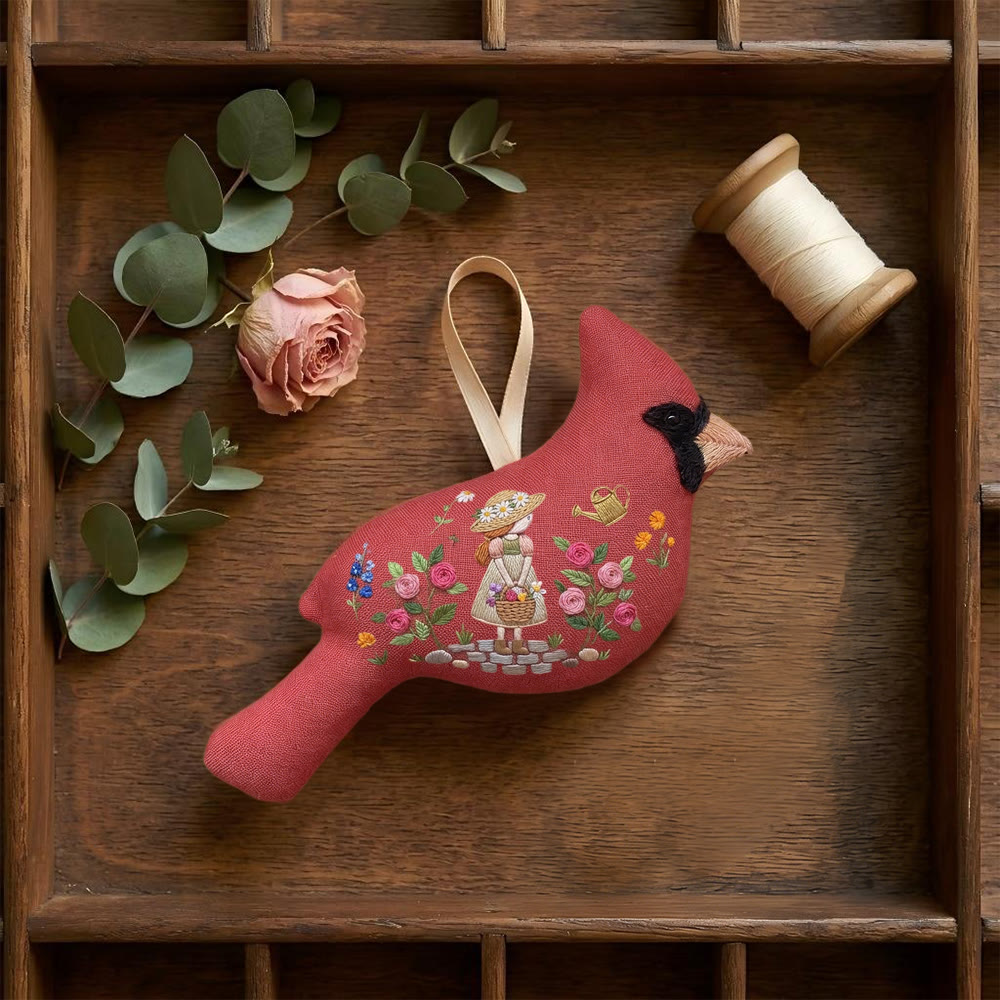 Rubbyoo Cardinal Embroidery Kit - Gardener Girl Art | Unique Gift Idea | Whimsical Ornament - image 6
