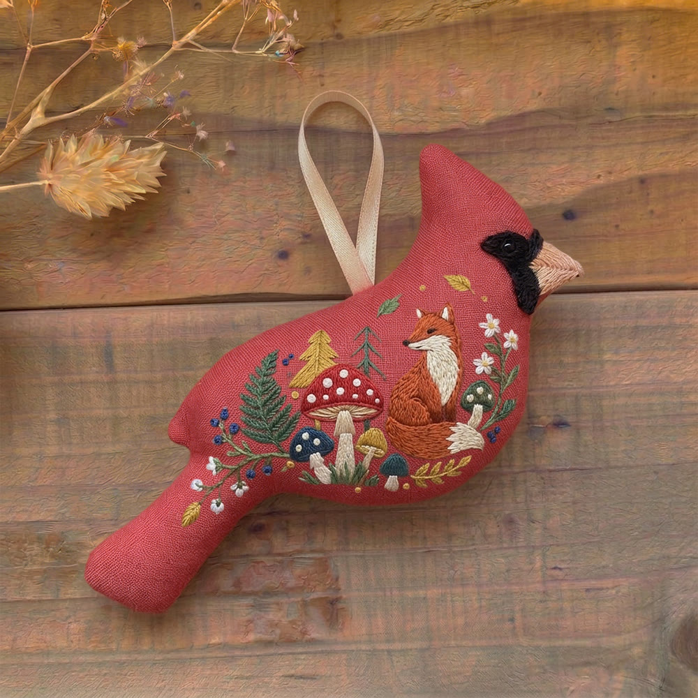 Rubbyoo Cardinal Embroidery Kit - Fox And Mushroom | Birthday Gift | Fairy Forest Decor - image 2