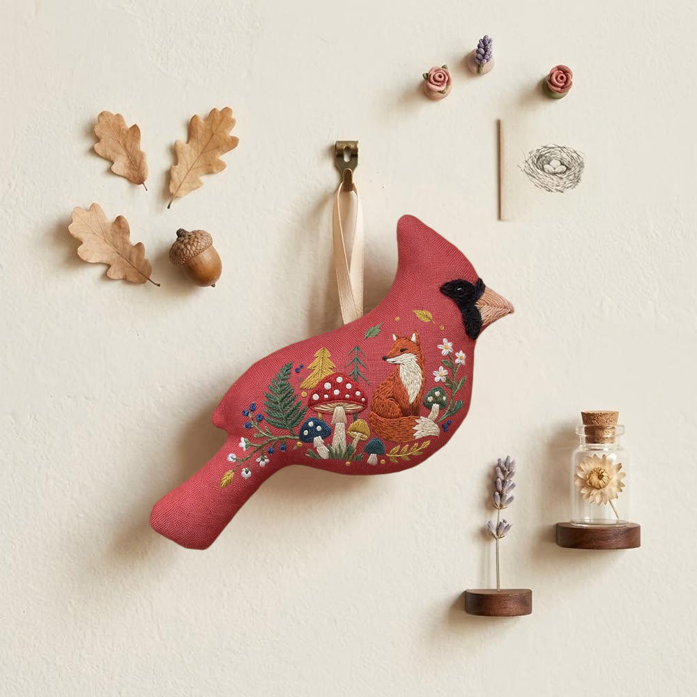 Rubbyoo Cardinal Embroidery Kit - Fox And Mushroom | Birthday Gift | Fairy Forest Decor - image 3