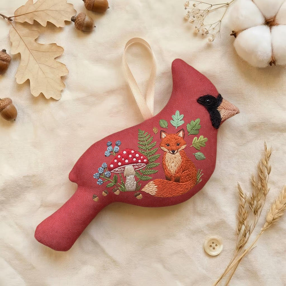 Rubbyoo Cardinal Embroidery Kit - Cute Woodland Fox | Perfect Gift For Kids | Nursery Decoration - 6 inches hoop kit - image 1