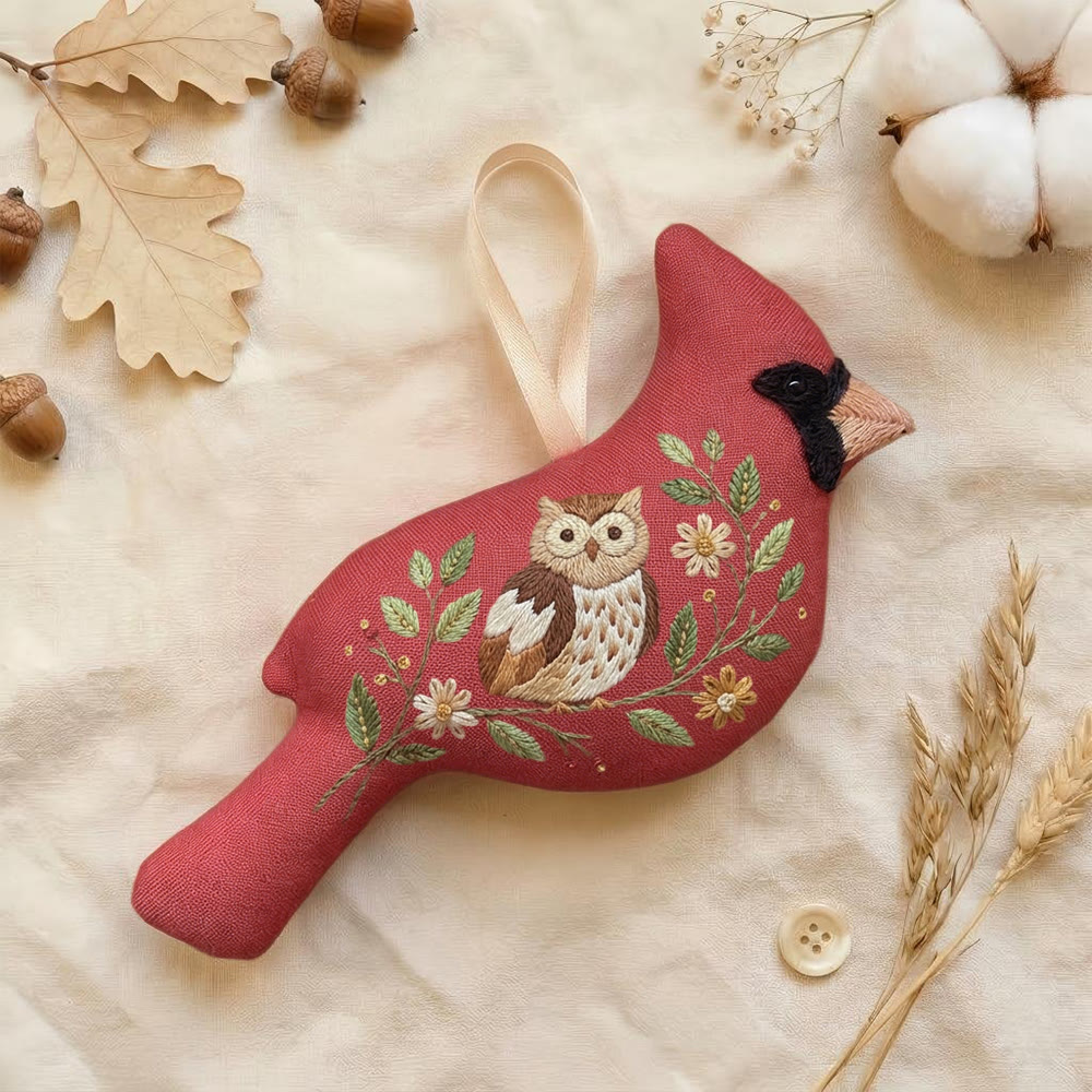 Rubbyoo Cardinal Embroidery Kit - Nature Owl Design | Handmade Gift | Cozy Home Accent - 6 inches hoop kit - image 1