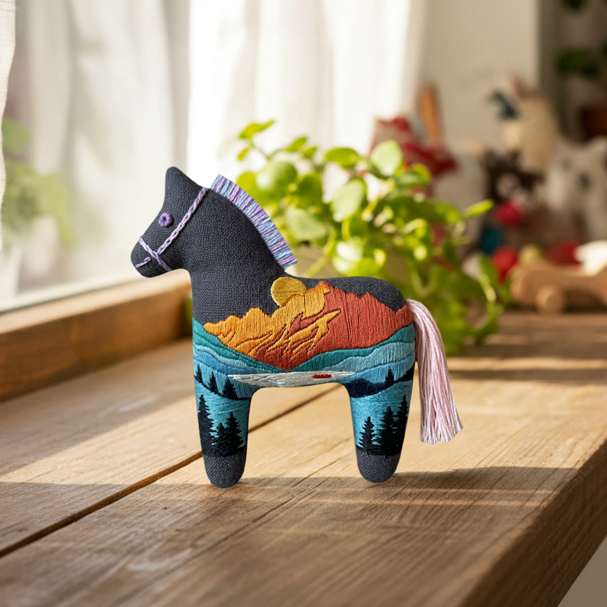 Rubbyoo Dala Horse Embroidery Kit - Sunlit Golden Mountain | Landscape Handmade Craft | Perfect Hanging Gift - image 2