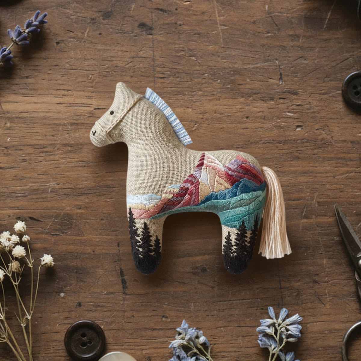 Rubbyoo Dala Horse Embroidery Kit - Mountain View | Mini Stuffed Animal Toy | Beginner Handmade Art  - 6 inches hoop kit - image 1