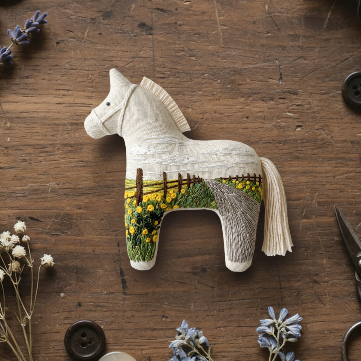 Rubbyoo Dala Horse Embroidery Kit - Suburban Scenery | Stuffed Handmade Toy | Unique Home Decor - 6 inches hoop kit - image 1