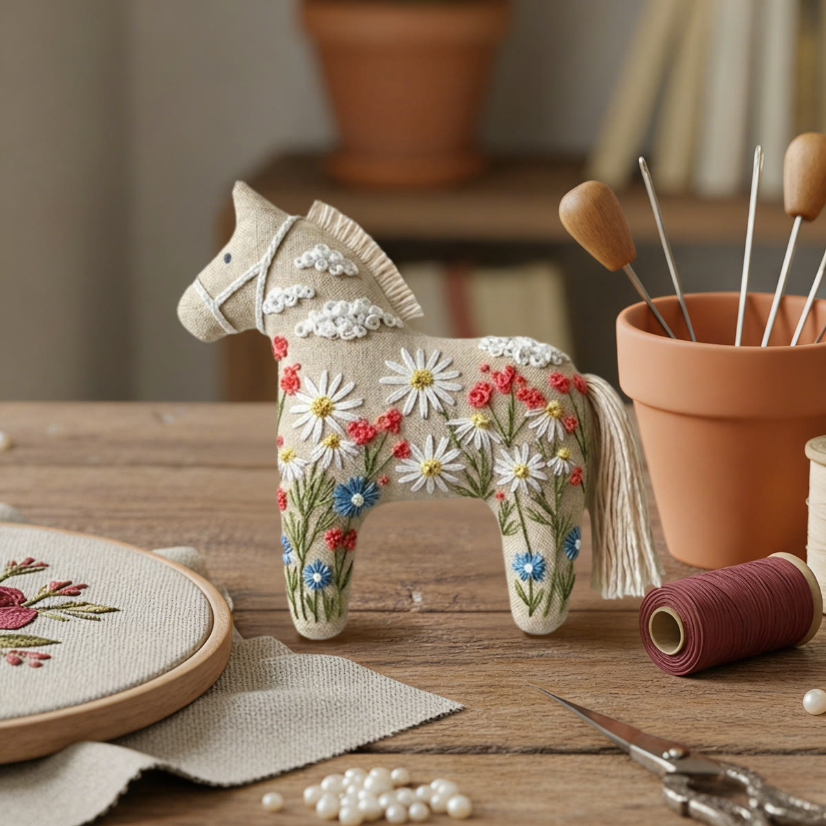 Rubbyoo Dala Horse Embroidery Kit - Daisy Flowers | Decorative Holiday Art | Perfect Handmade Gift - image 3