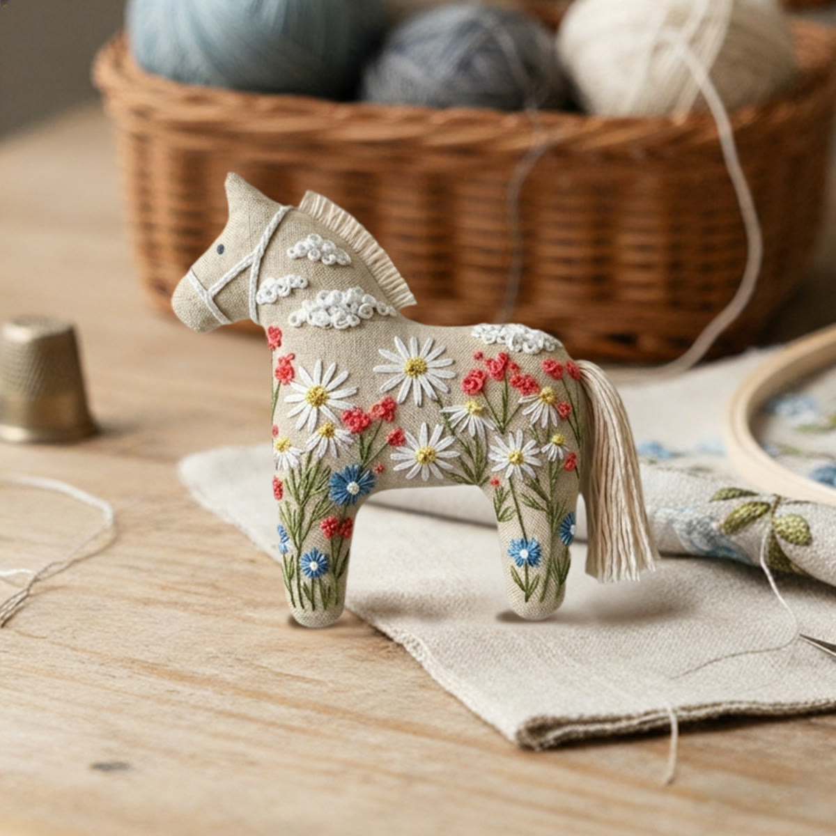 Rubbyoo Dala Horse Embroidery Kit - Daisy Flowers | Decorative Holiday Art | Perfect Handmade Gift - image 2