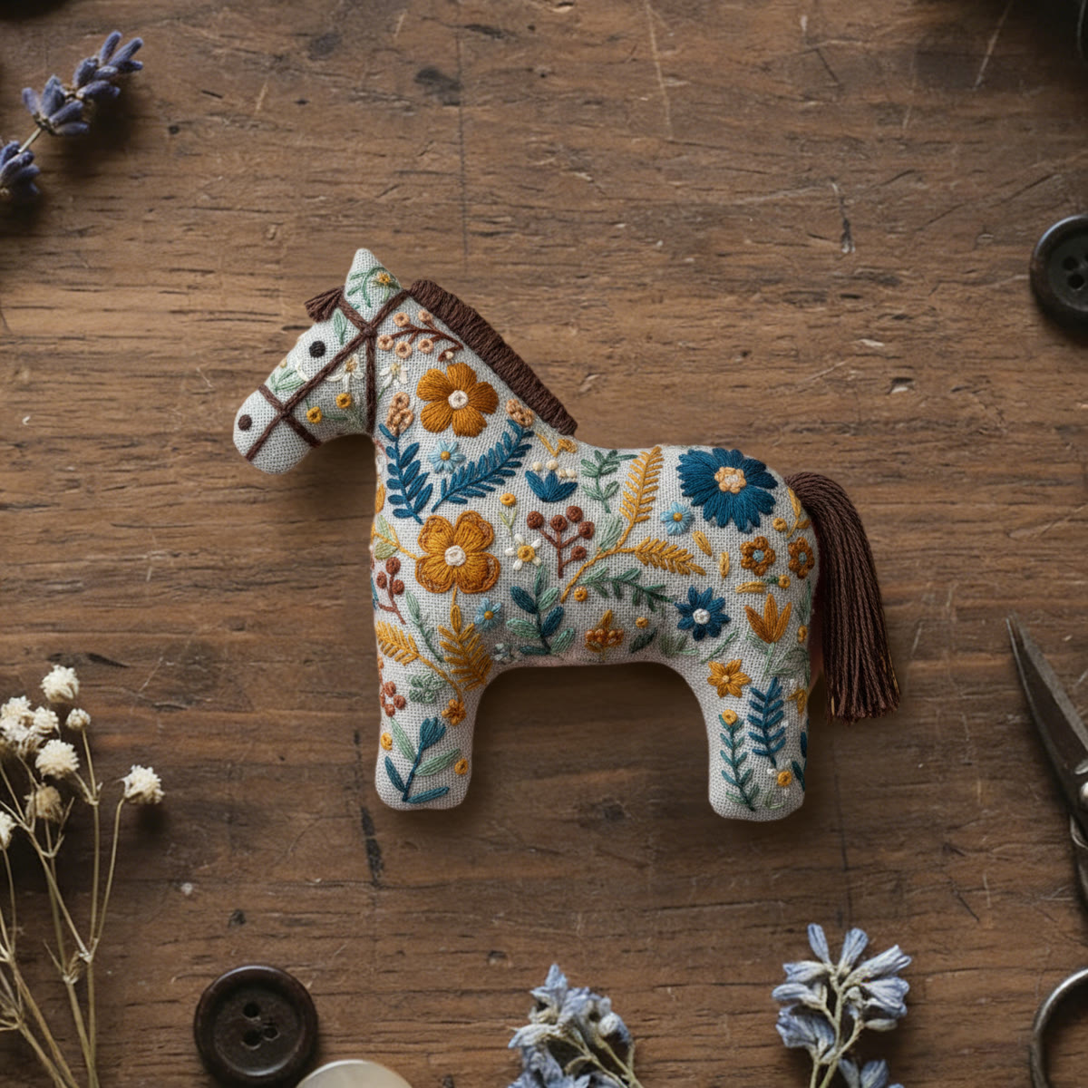 Rubbyoo Dala Horse Embroidery Kit - Blooming Flower | Home Decor Gift | Nice Bagpack Ornaments - 6 inches hoop kit - image 1