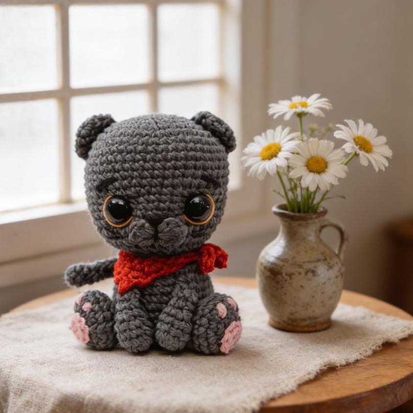 Diy Handmade Scottish Fold Kitten Crochet Kit - Unique Soft Toy | Yarn Carft For Beginner  - Diy Handmade Scottish Fold Kitten Crochet Kit - image 1