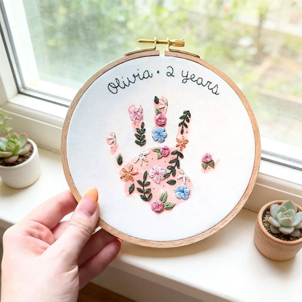 Embroidery Handprint Stick And Stitch Patterns | Diy Birthday Gift For Mom | Floral Kids Handprint Craft  - image 6