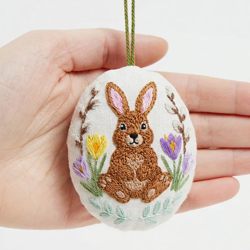 Rubbyoo Easter Egg Embroidery Kit - Brown Rabbit | Diy Sewing Kit |  Unique Handmade Craft  - 4 inches hoop kit - image 1