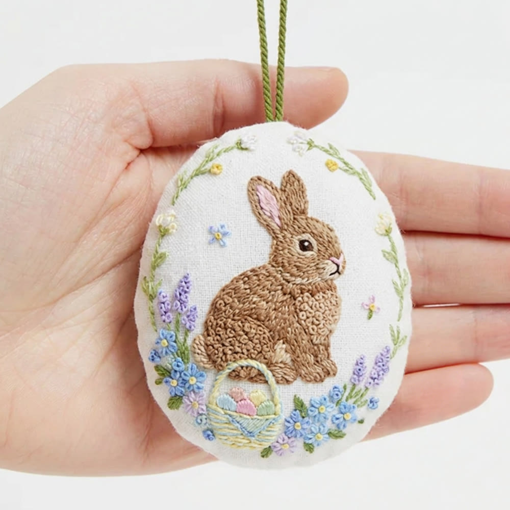 Rubbyoo Easter Egg Embroidery Kit - Cute Rabbit | Design Hanging Decoration |  Easter Home Decorations - 4 inches hoop kit - image 1