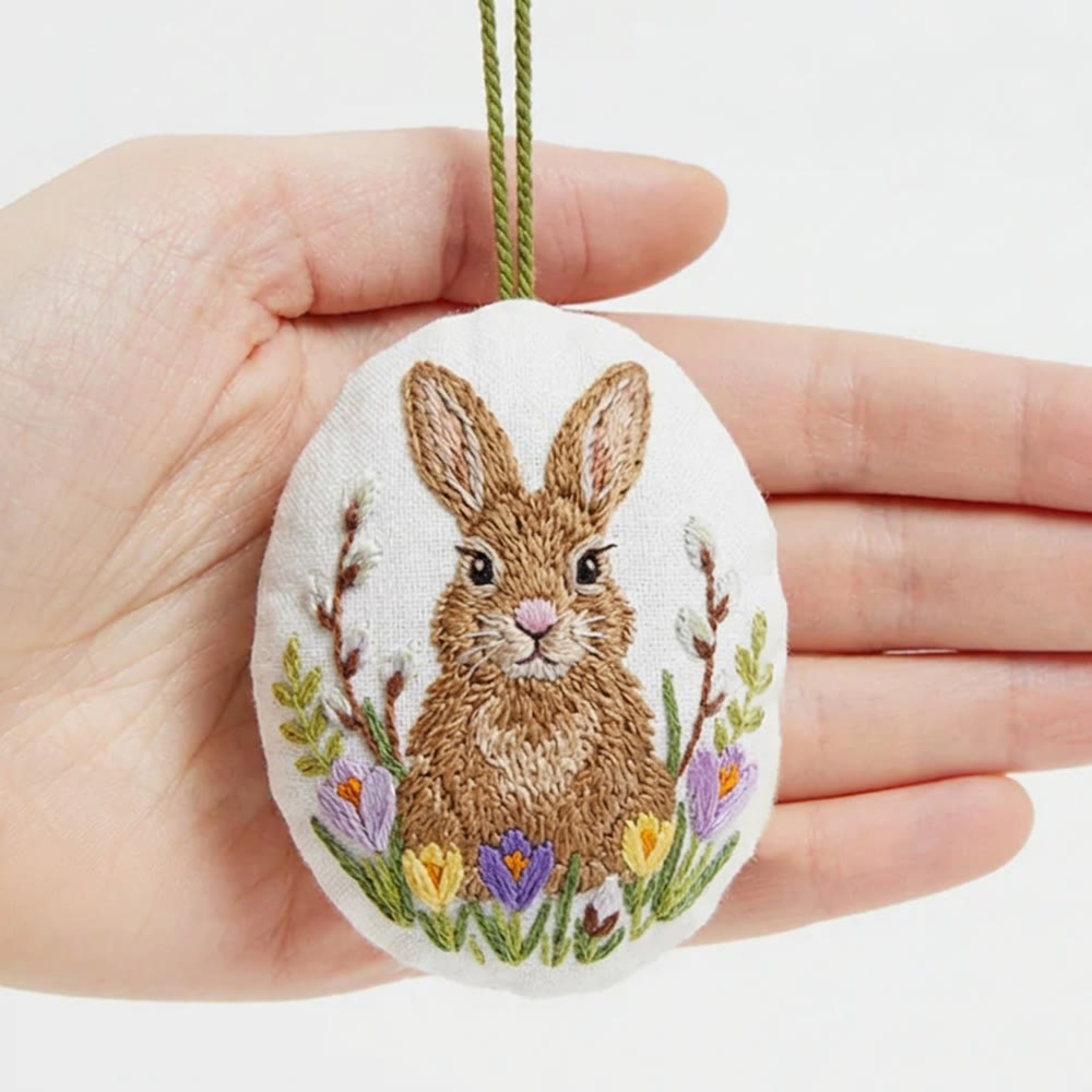 Rubbyoo Easter Egg Embroidery Kit -  Flowers And Rabbits | Easter Bunny Hanging |  Mother's Day Gift - 4 inches hoop kit - image 1