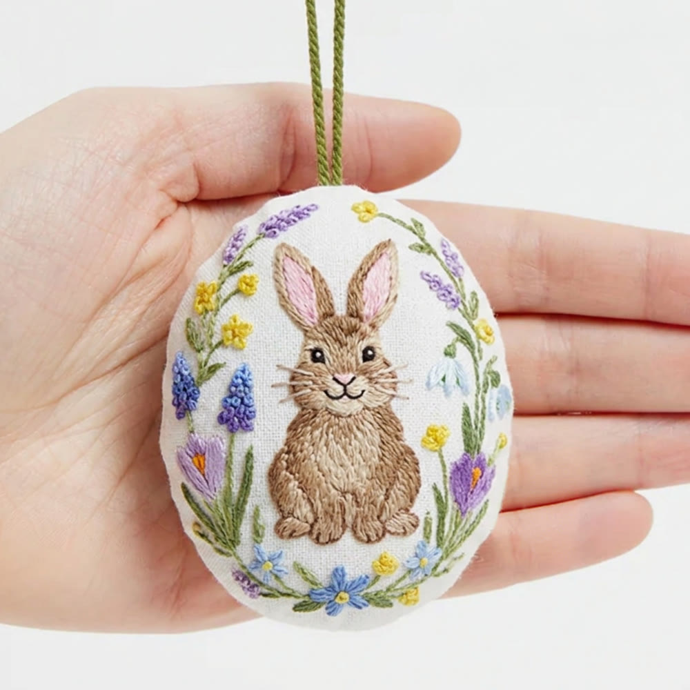 Rubbyoo Easter Egg Embroidery Kit -  Smiley Bunny | Childlike Hanging Ornament |  Mother's Day Gift - 4 inches hoop kit - image 1