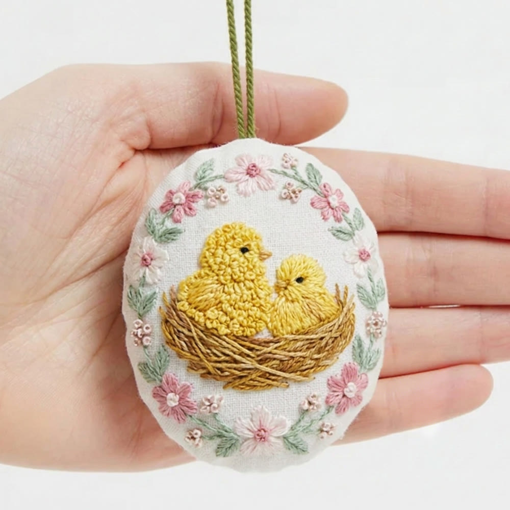 Rubbyoo Easter Egg Embroidery Kit -  Yellow Chick | Easter Egg Hanging |  Diy Handmade Kit - 4 inches hoop kit - image 1
