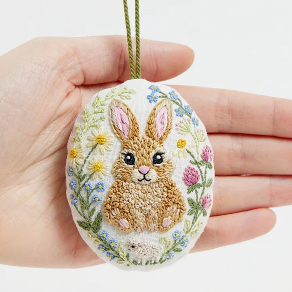Rubbyoo Easter Egg Embroidery Kit -  Daisies And Bunnies | Unique Easter Decorations |  Handmade Birthday Gift - 4 inches hoop kit - image 1