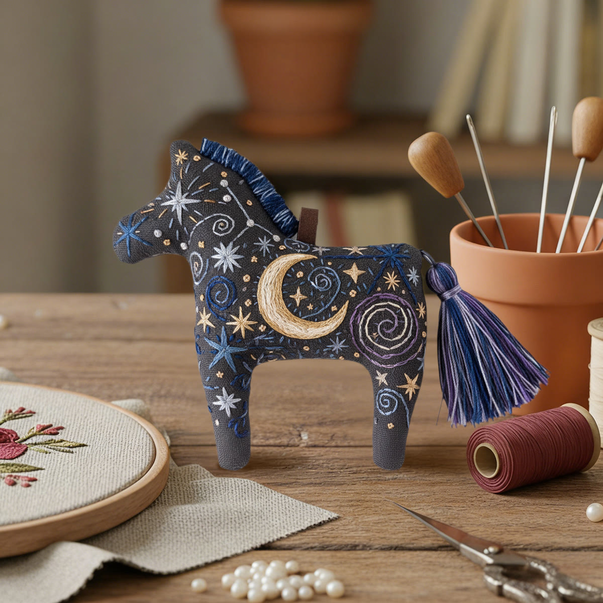 Rubbyoo Dala Horse Embroidery Kit - Starry Night Pattern | Gift For Friend | Mystical Bag Charm  - image 5