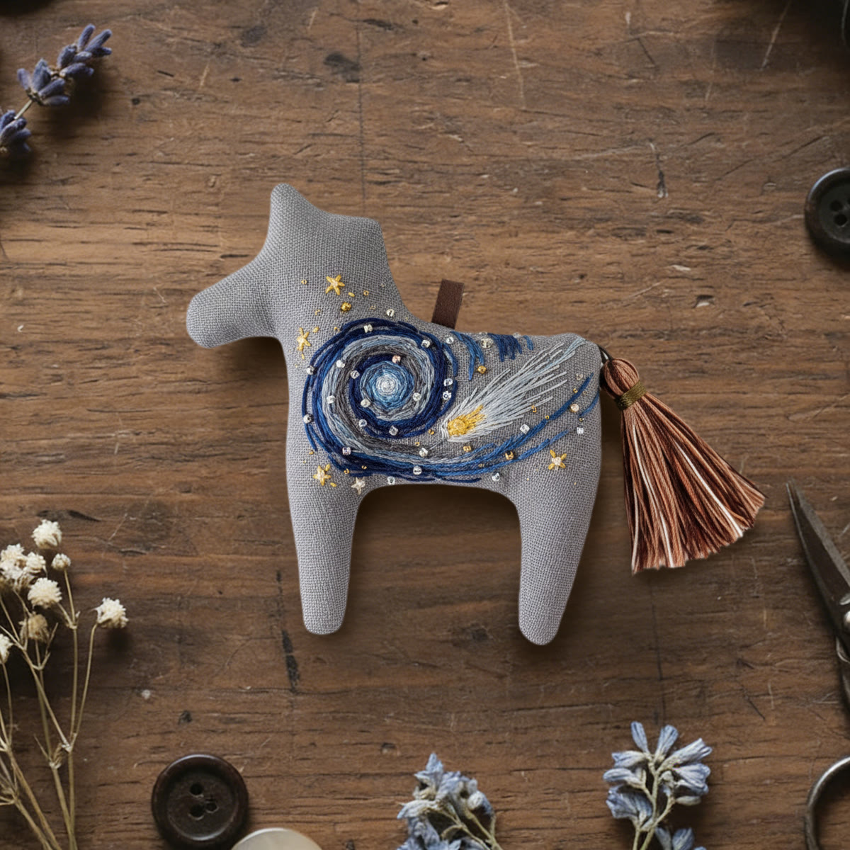 Rubbyoo Dala Horse Embroidery Kit - Cosmic Design | Small Meaningful Gift | Hanging Sewing Ornament - 6 inches hoop kit - image 1