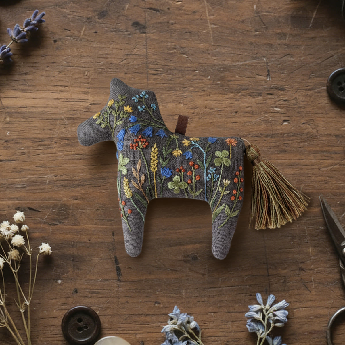 Rubbyoo Dala Horse Embroidery Kit - Meadow Flowers | Craft For Mothers Day | Relaxing Hanging Decor - 6 inches hoop kit - image 1