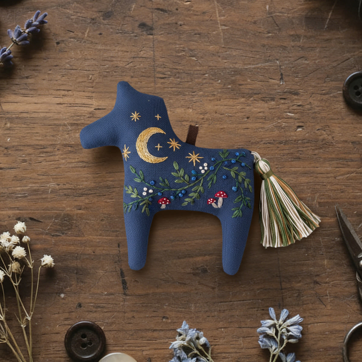 Rubbyoo Dala Horse Embroidery Kit - Whimsical Forest | Cute Gift | Keychain Accessory  - 6 inches hoop kit - image 1