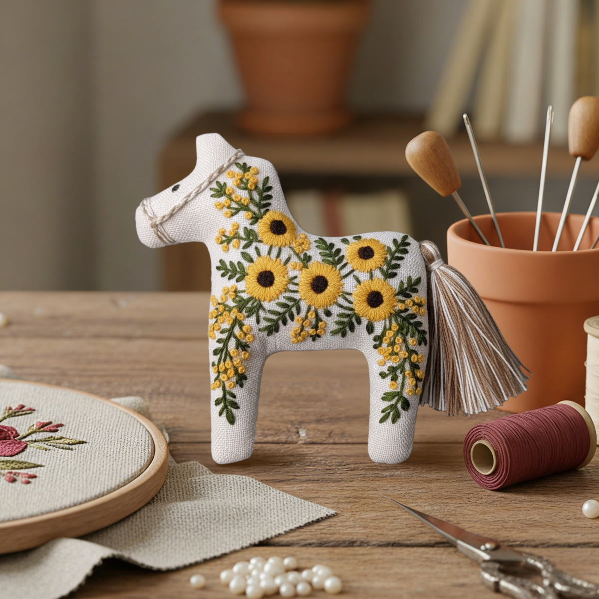 Rubbyoo Dala Horse Embroidery Kit - Sunflower Pattern | Mothers Day Gift  | Bright Floral Ornament  - image 6