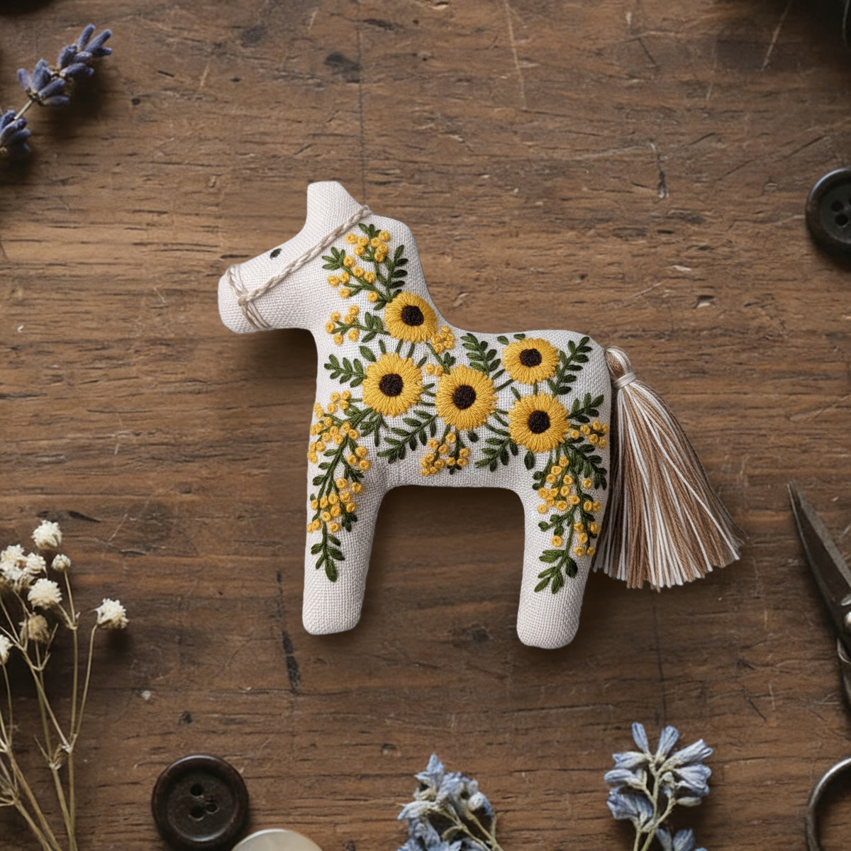 Rubbyoo Dala Horse Embroidery Kit - Sunflower Pattern | Mothers Day Gift  | Bright Floral Ornament  - 6 inches hoop kit - image 1