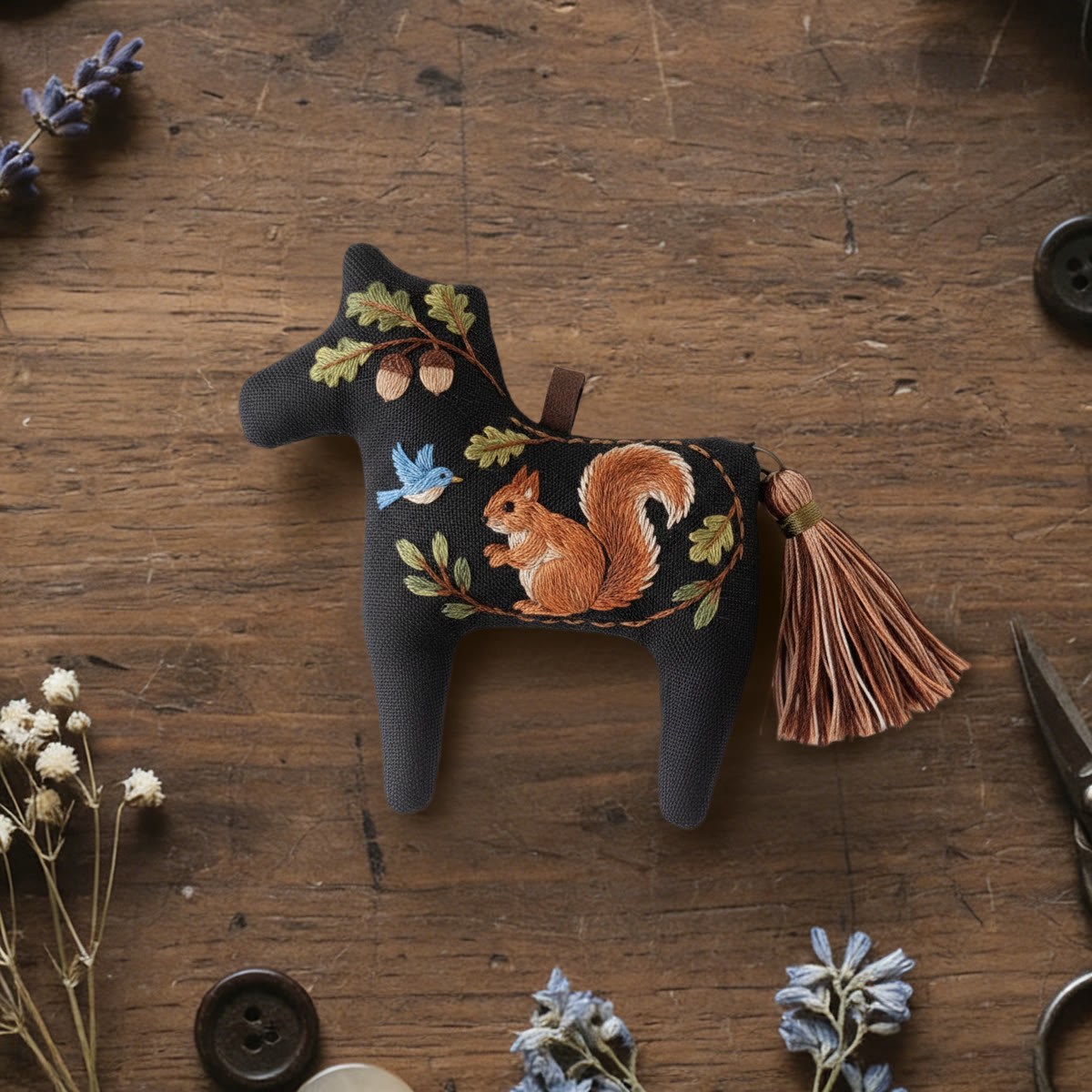 Rubbyoo Dala Horse Embroidery Kit - Squirrel Design | Cute Gift For Kids | Fairy-tale Home Ornament - 6 inches hoop kit - image 1