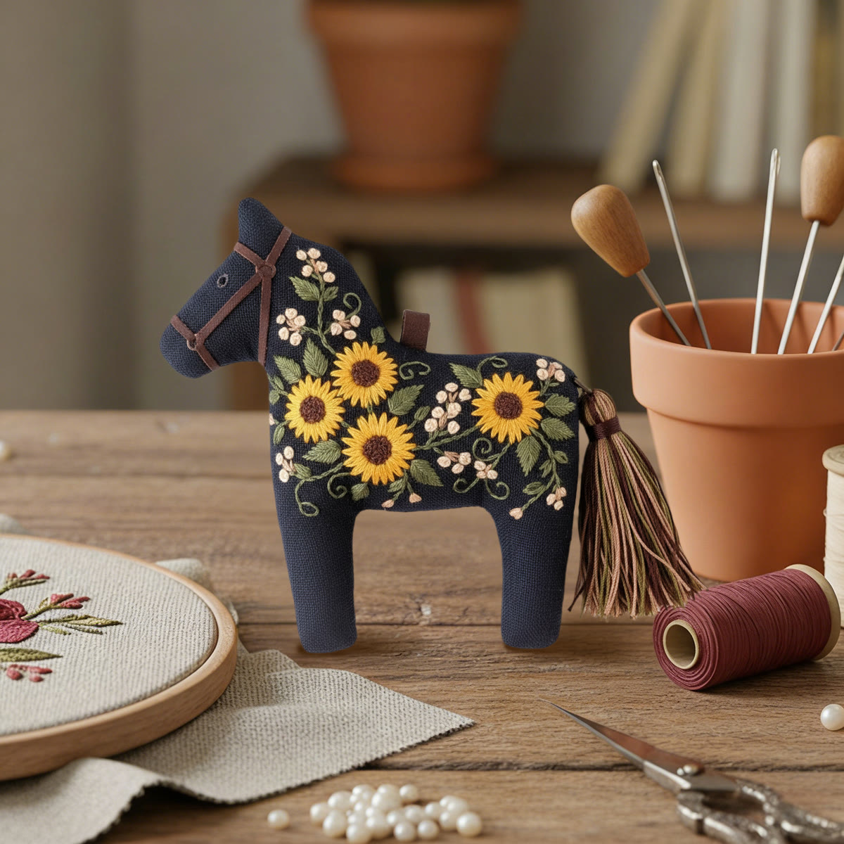 Rubbyoo Dala Horse Embroidery Kit - Bright Floral Bouquet | Gift For Her  | Scandinavian Style Ornament - image 5