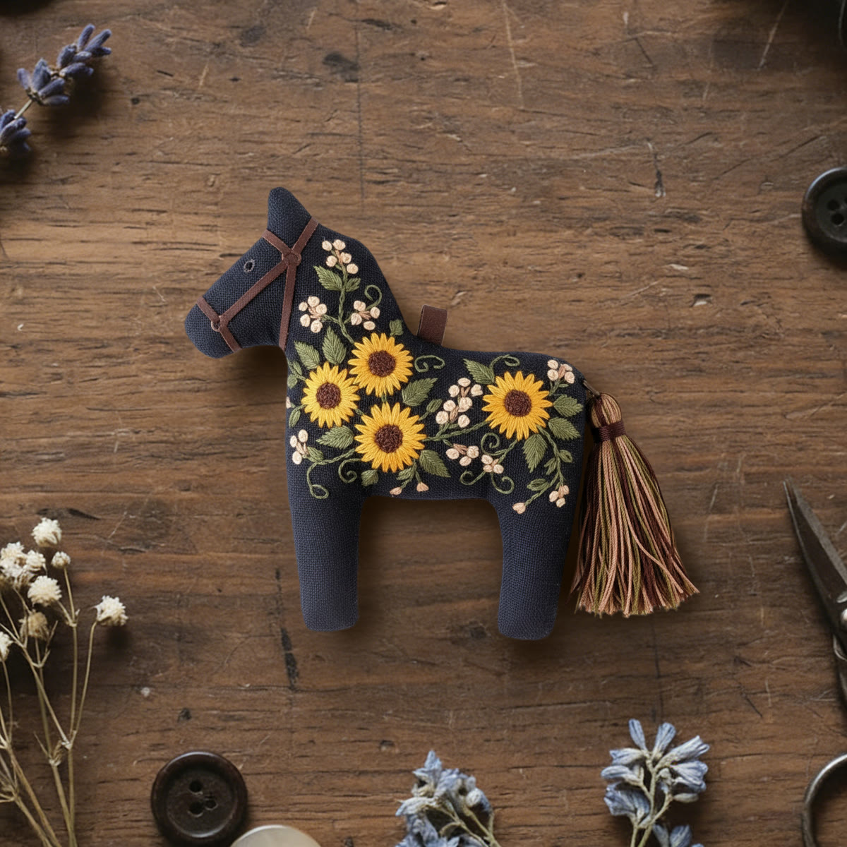 Rubbyoo Dala Horse Embroidery Kit - Bright Floral Bouquet | Gift For Her  | Scandinavian Style Ornament - 6 inches hoop kit - image 1