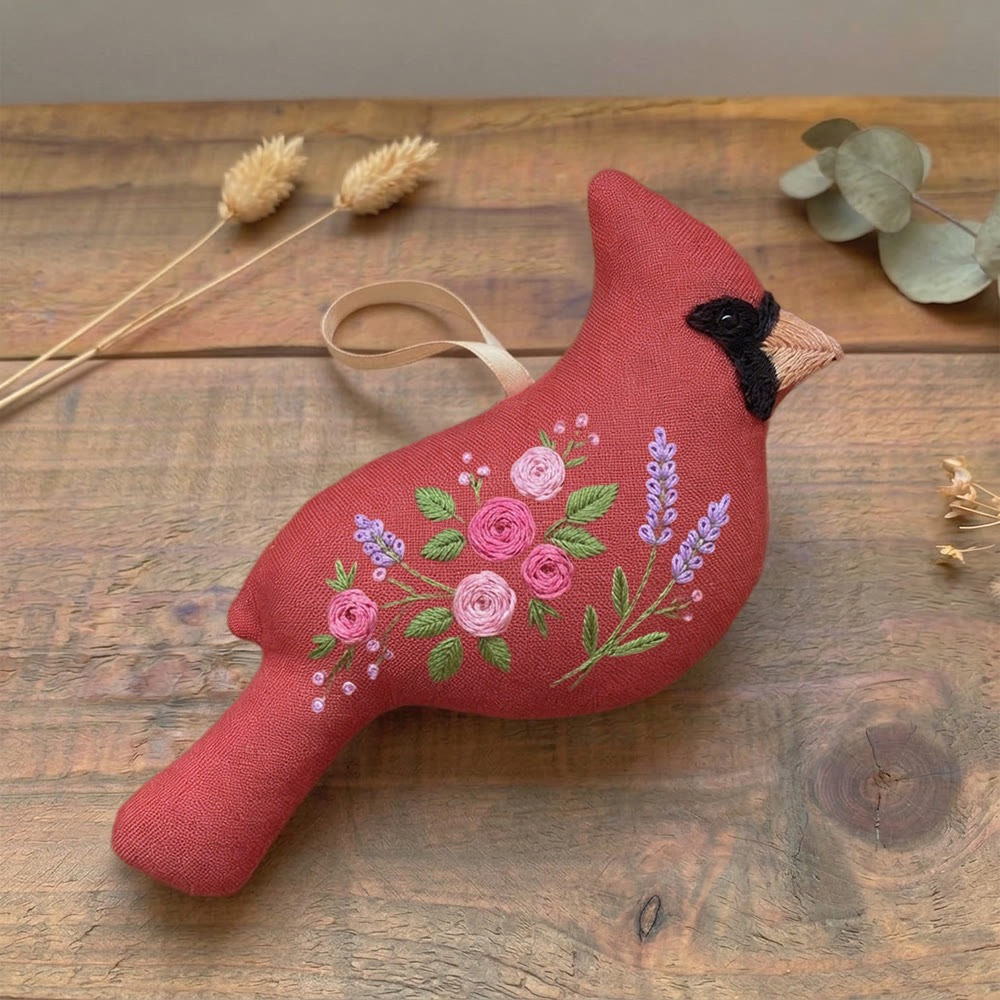 Rubbyoo Cardinal Embroidery Kit - Lavender And Rose Pattern | Handmade Gift Idea | Window Hanging Decoration - image 2