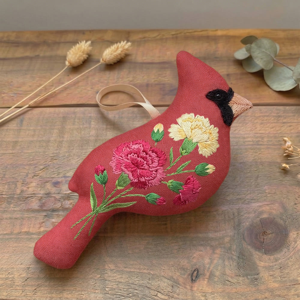 Rubbyoo Cardinal Embroidery Kit - Carnation Embroidery Bird | Gift For Mom | Elegant Rustic Ornament - image 2