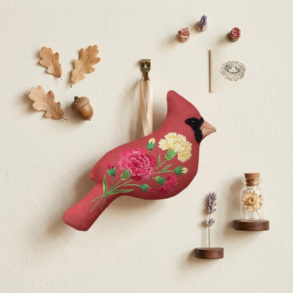 Rubbyoo Cardinal Embroidery Kit - Carnation Embroidery Bird | Gift For Mom | Elegant Rustic Ornament - image 3