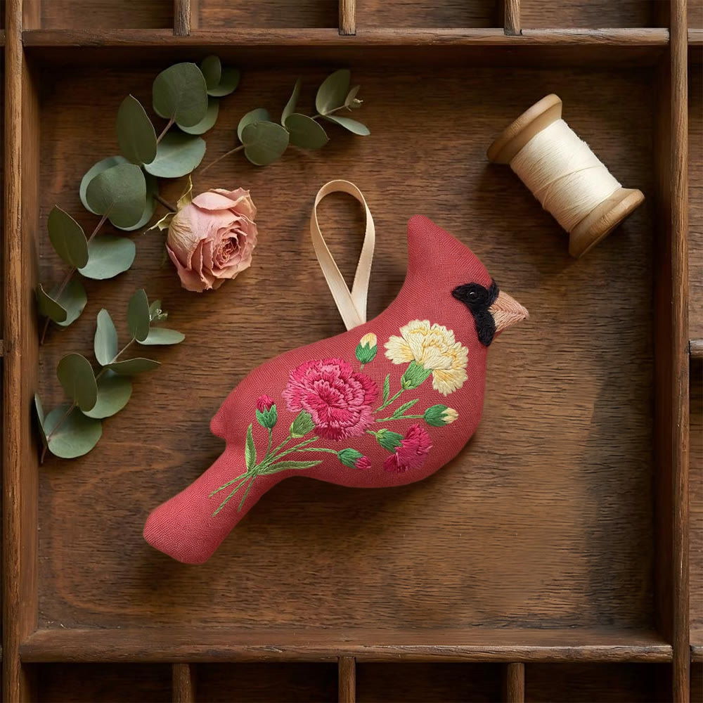 Rubbyoo Cardinal Embroidery Kit - Carnation Embroidery Bird | Gift For Mom | Elegant Rustic Ornament - image 6