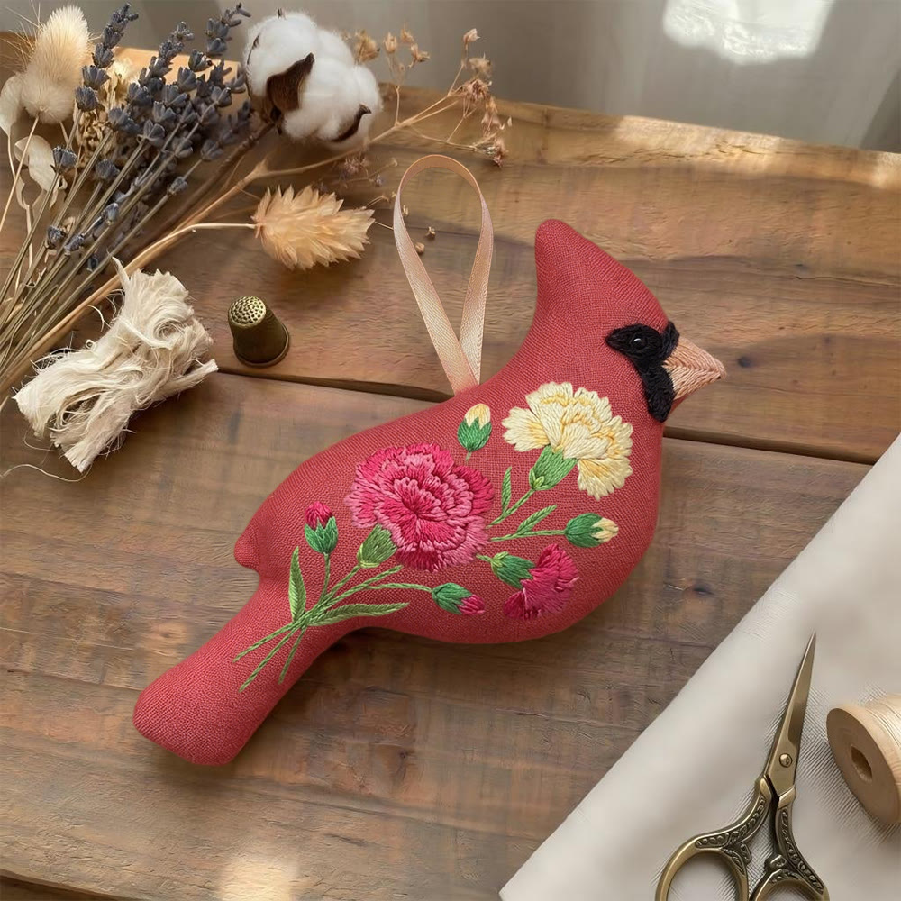 Rubbyoo Cardinal Embroidery Kit - Carnation Embroidery Bird | Gift For Mom | Elegant Rustic Ornament - image 5