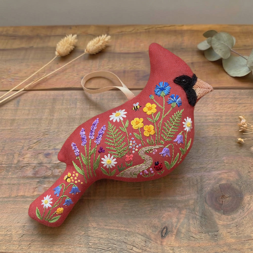 Rubbyoo Cardinal Embroidery Kit - Meadow Path Design | Housewarming Gift | Boho Floral Decor - image 2