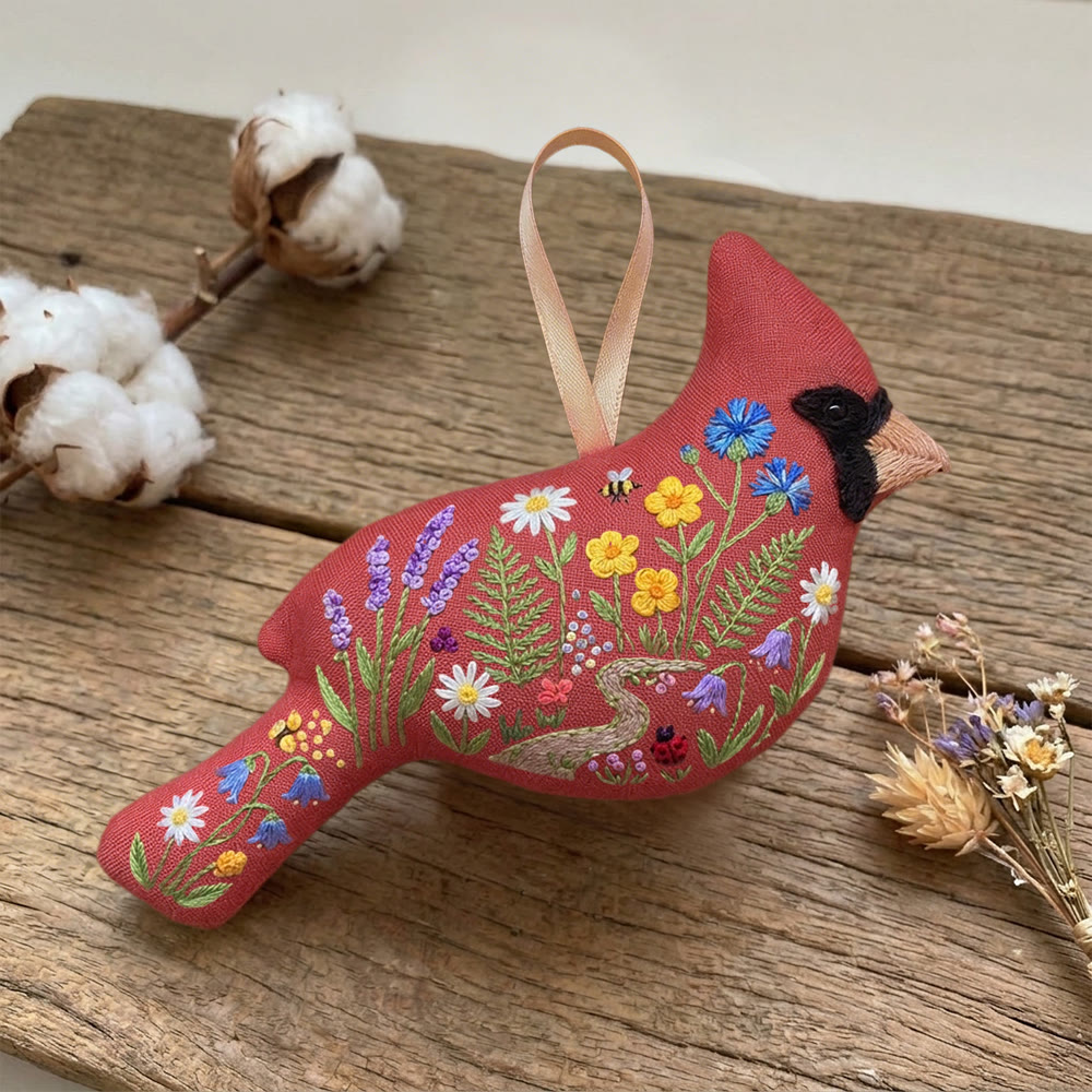 Rubbyoo Cardinal Embroidery Kit - Meadow Path Design | Housewarming Gift | Boho Floral Decor - image 7