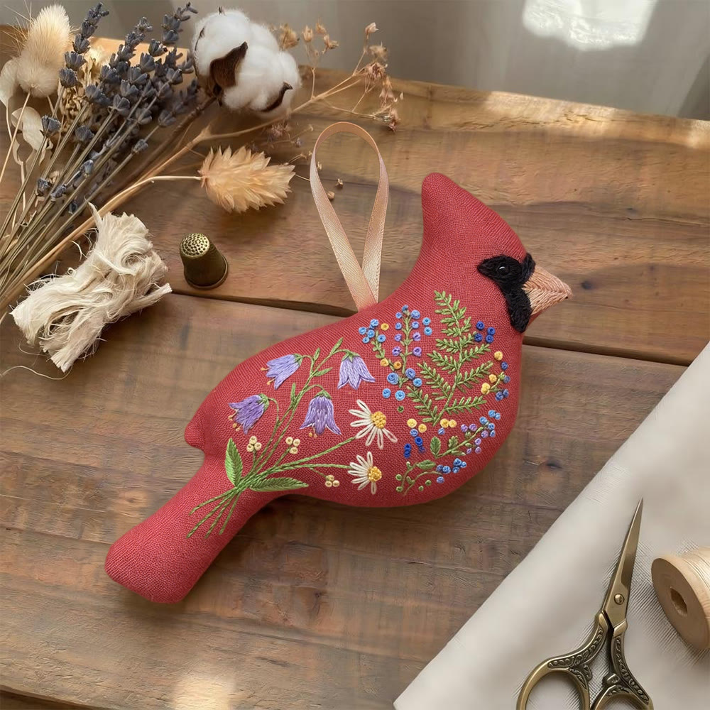 Rubbyoo Cardinal Embroidery Kit - Wild Garden Flowers | Birthday Gift | Door Hanging Ornament - image 4