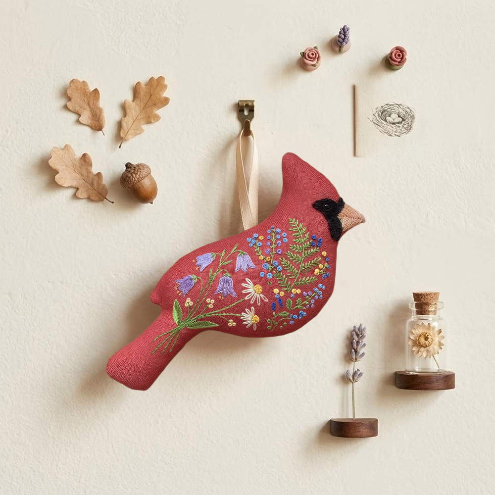 Rubbyoo Cardinal Embroidery Kit - Wild Garden Flowers | Birthday Gift | Door Hanging Ornament - image 3
