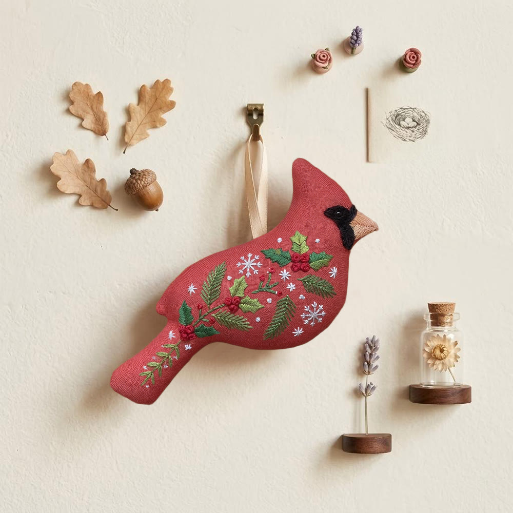 Rubbyoo Cardinal Embroidery Kit - Snowflake And Berries | Wall Art Gift | Rustic Hanging Decoration - image 3
