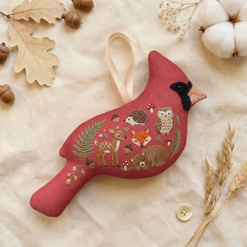 Rubbyoo Cardinal Embroidery Kit - Woodland Animals | Unique Artisan Gift | Nursery Hanging Decor - 6 inches hoop kit - image 1