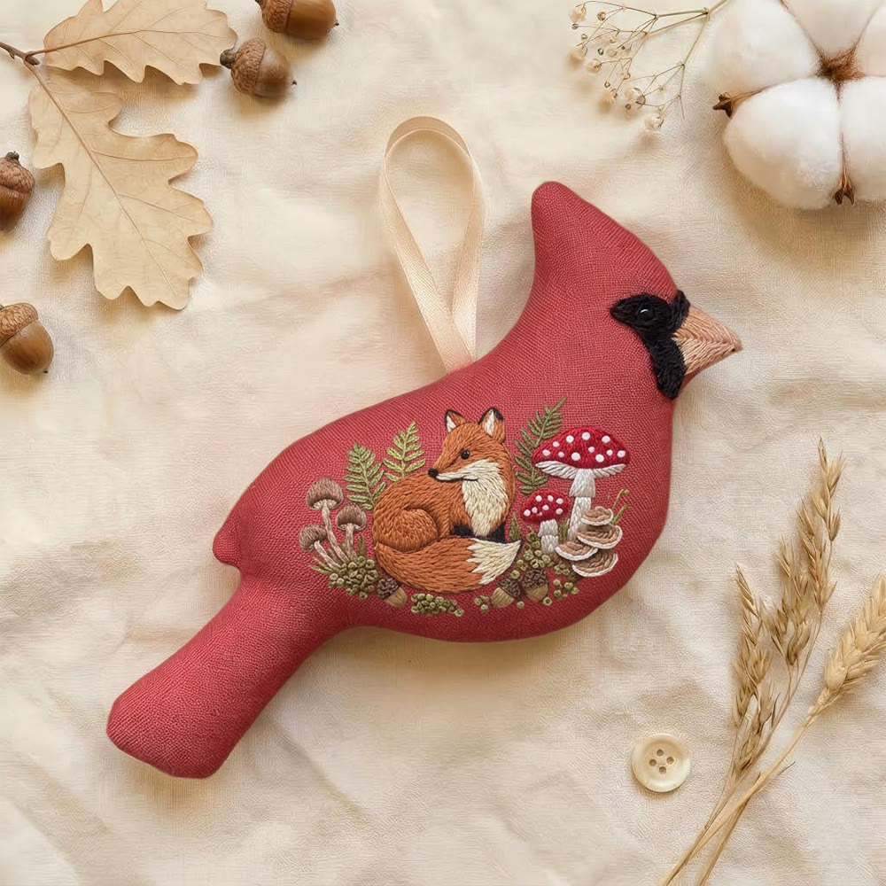 Rubbyoo Cardinal Embroidery Kit - Resting Fox | Gift For Kids | Woodland Nursery Decor - 6 inches hoop kit - image 1