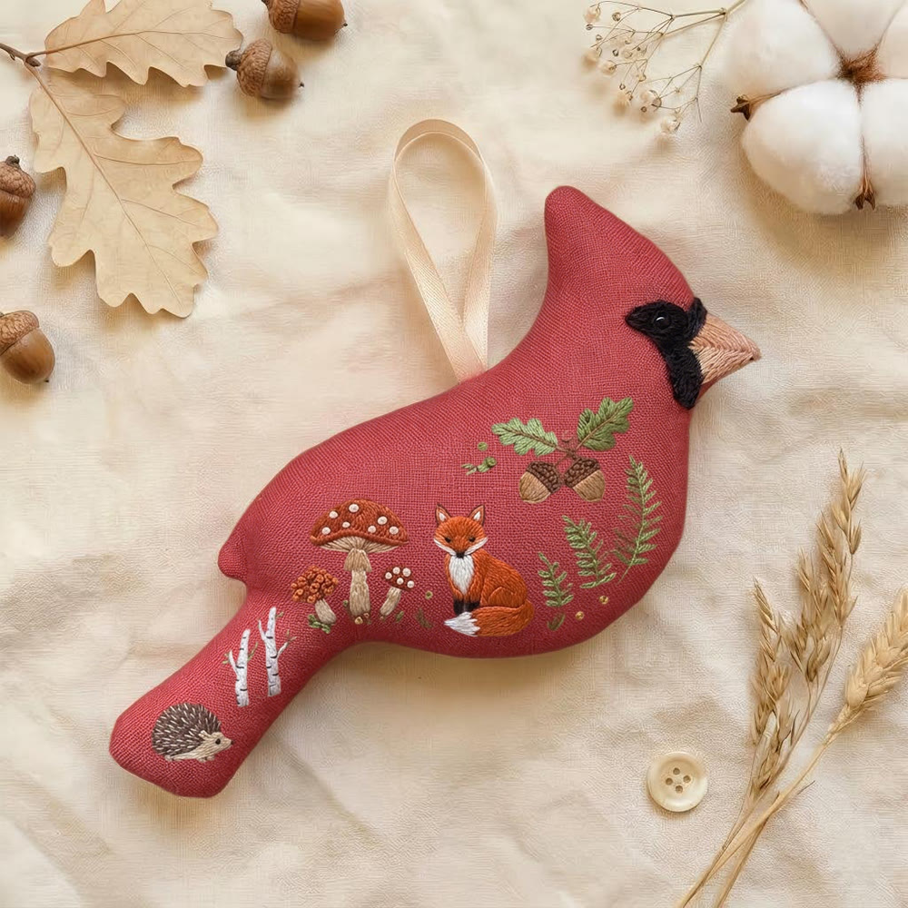 Rubbyoo Cardinal Embroidery Kit - Cute Animal Design | Gift For Fox Lovers | Whimsical Woodland Decor - 6 inches hoop kit - image 1
