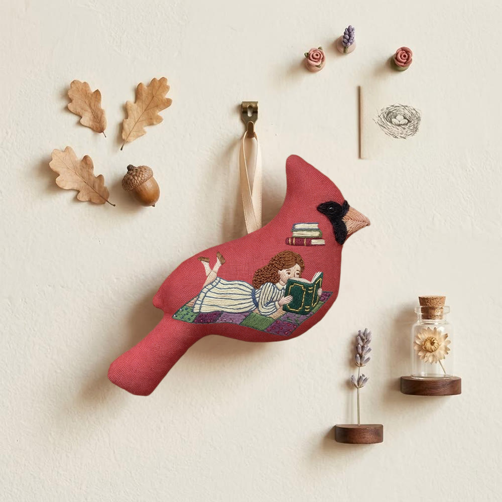 Rubbyoo Cardinal Embroidery Kit - Reading Girl | Gift For Book Lovers | Wall Hanging Decor - image 3