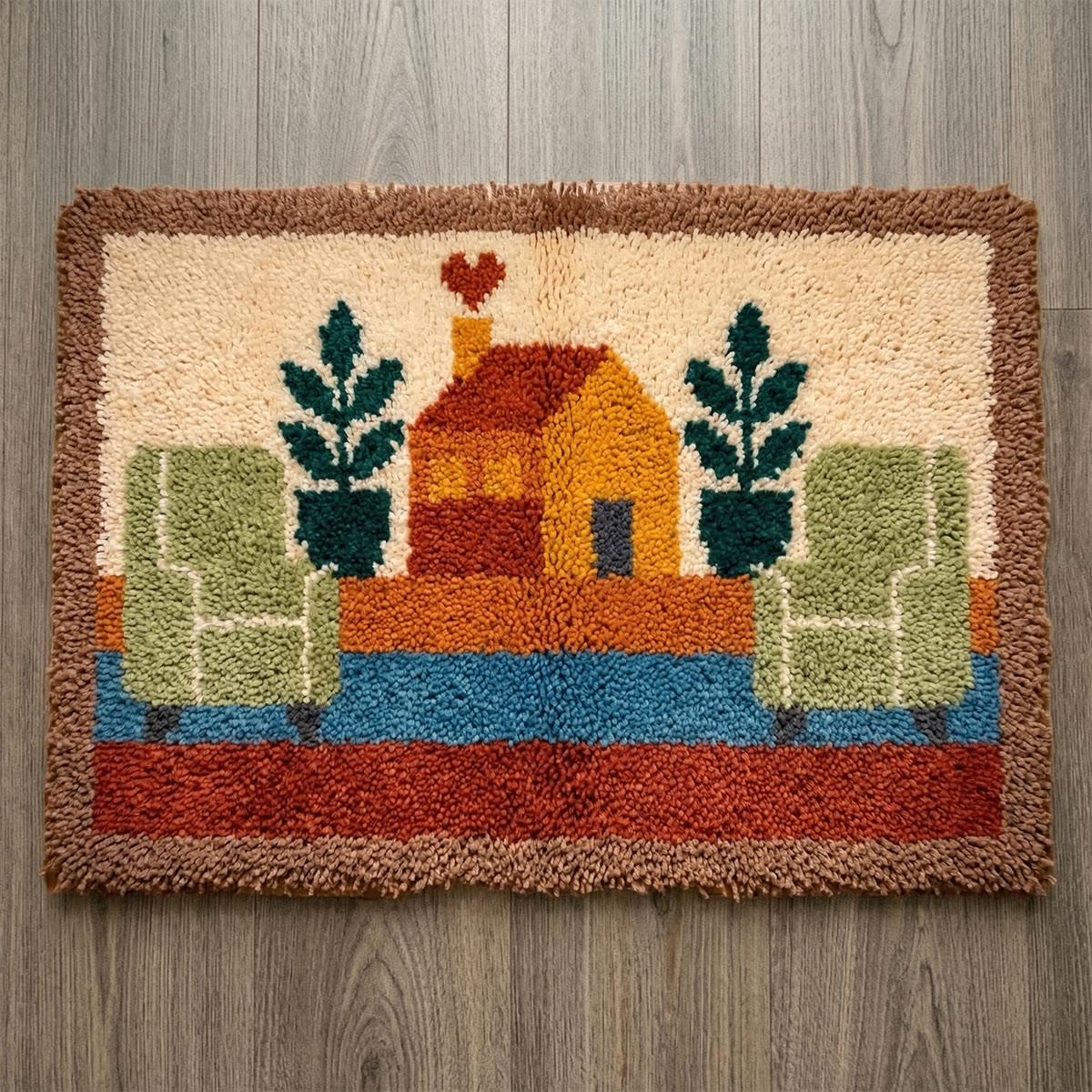 Rubbyoo Latch Hook Rug Kit - Peaceful House | Handmade Tufted Rug | Handmade Housewarming Gift  - 75×50cm - image 1