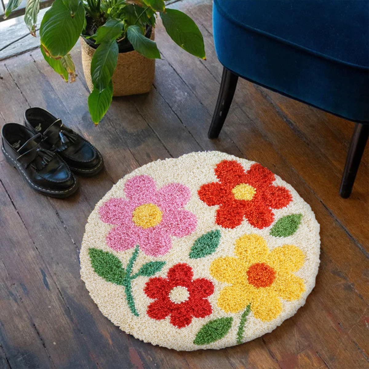 Rubbyoo Latch Hook Rug Kit - Colorful Flowers | Botanical Accent Rug | Diy Gift For Her - image 2