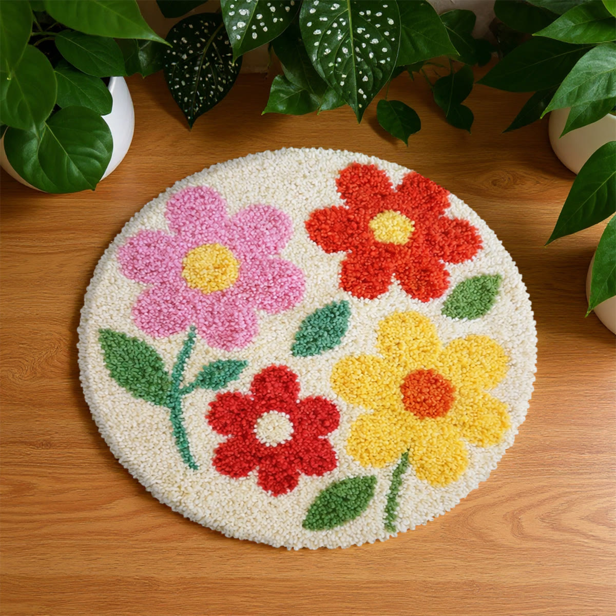 Rubbyoo Latch Hook Rug Kit - Colorful Flowers | Botanical Accent Rug | Diy Gift For Her - 48×48cm - image 1