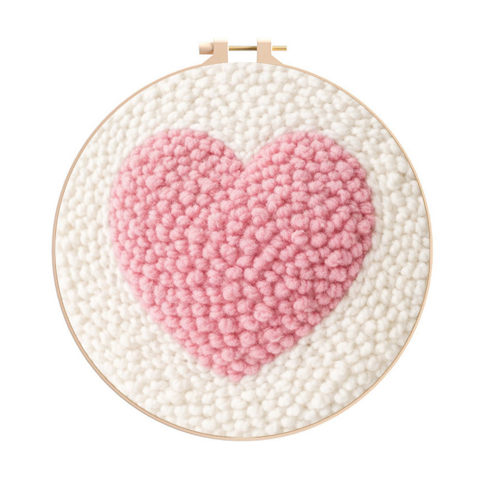 Pink Heart Punch Needle Kit - Handmade Art For Beginner | Mother's Day Craft, - 8 inch Hoop Kit - image 1
